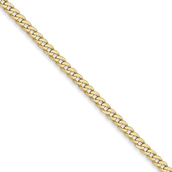 2.2mm 14k Yellow Gold Solid Beveled Curb Chain Necklace 26 Inch